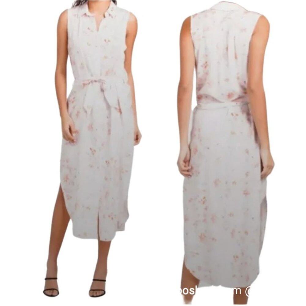 Cloth & Stone Midi Button Front Floral Shirt Dress Pink S